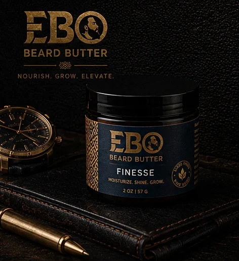 EBO Finesse beard butter jar with the lid off